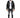 Jerry Puffer Coat in Black – full-length front view, worn open over a white dice-print hoodie