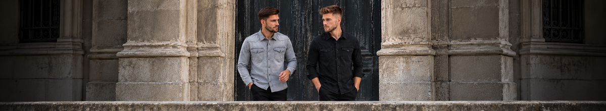 CARBON denim shirts campaign featuring 2 adult men