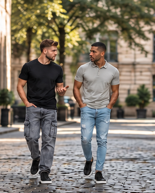 CARBON men jeans campaign featuring 2 adult men
