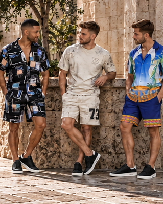 CARBON summer sets men campaign featuring 3 adult men
