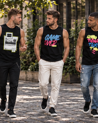CARBON tank tops campaign featuring 3 adult men