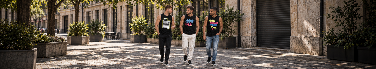 CARBON tank tops campaign featuring 3 adult men