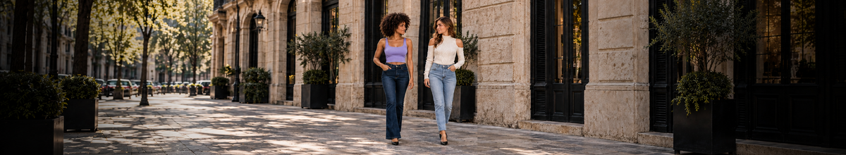 CARBON women jeans campaign featuring 2 adult women