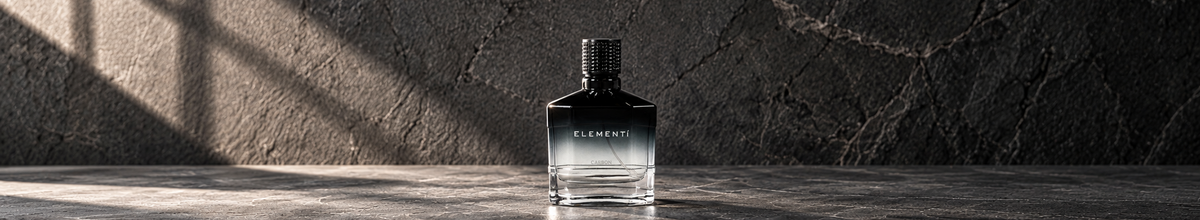 CARBON ELEMENTÍ cologne bottle on dark architectural stone
