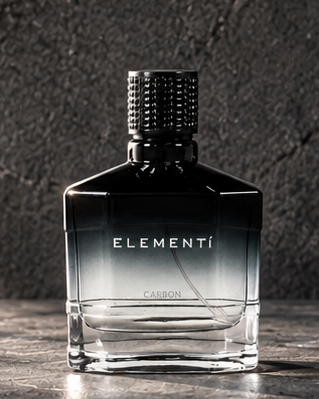 CARBON ELEMENTÍ cologne bottle on dark architectural stone