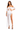 A model poses in a white off-the-shoulder two-piece outfit featuring sheer fabric and a high slit skirt.