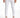 White slim-fit jeans with ribbed detailing, paired with white sneakers, worn by a model.