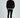 Back view of Lucas black button-down shirt with oversized fit, paired with black jeans on a studio model.