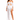A model poses in a white off-the-shoulder outfit with sheer sleeves and a high-slit skirt.