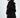 A model with curly hair poses in a black hooded garment featuring unique side cutouts and ring details.