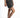 Side view of high-waisted Maxine grey washed denim shorts with visible stitching, paired with white sneakers.