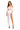 A model poses in a white off-the-shoulder top with sheer sleeves and a matching high-slit skirt.
