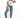 Model wearing the white Gia padded shoulder t-shirt with structured sleeves, distressed blue jeans, and sneakers.