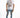 Model wearing Kase Blue Washed Denim Jeans with heavy knee distressing and a Carbon graphic t-shirt.