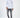 Model wearing Simon men’s grey washed slim fit jeans with distressed knee details and white paint splatter.