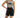 Back view of Anya white sleeveless bodysuit with black geometric print, styled with high-waisted black denim shorts.