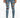 Men's Carbon Kase jeans in light blue washed denim with heavy knee distressing and slim fit, styled with white sneakers.