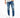 Aaron Blue Washed jeans for men with distressed ripped details and black patchwork, paired with white sneakers.