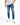 Aaron Blue Washed jeans for men with distressed ripped details and black patchwork, paired with white sneakers.