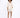 A model poses in a light beige button-up shirt and matching shorts, paired with black open-toe heels.