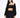 Woman in carbon black 3-piece tracksuit set with 'Relax' tube top, zip-up hoodie, and joggers for urban streetwear style.