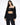 Woman in carbon black 3-piece tracksuit set with 'Relax' tube top, zip-up hoodie, and joggers for urban streetwear style.