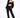 Model in black 3-piece carbon tracksuit set with 'Relax' tube top, zip-up hoodie, and joggers for urban streetwear.