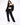 Model in black 3-piece carbon tracksuit set with 'Relax' tube top, zip-up hoodie, and joggers for urban streetwear.