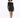 A model showcases a fitted black sequin dress with long sleeves and a boat neckline, paired with black heels.