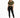 A woman stands wearing a cropped olive green top tied at the waist, paired with black leggings and white sneakers.