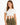 A model wearing a white cropped top with a front tie, paired with olive green leggings.