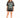 A woman stands wearing a loose-fitting gray t-shirt with a colorful New York graphic, paired with black shorts and sn...