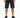 Black denim shorts with distressed detailing, worn with a black t-shirt and athletic sneakers.