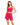 A model poses in a vibrant pink crop top and matching high-waisted shorts, showcasing a casual look.