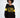 Model in black ALPES oversized long sleeve ribbed knit top with yellow block lettering and athletic sleeve stripes.