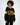 Model in black ALPES oversized long sleeve ribbed knit top with yellow block lettering and athletic sleeve stripes.
