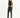 A model poses in a fitted black crop top and high-waisted pants with side slits, showcasing a sleek silhouette.