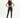 A model poses in a fitted black sleeveless top and high-waisted black pants with side slits.