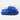 Carbon brand blue fuzzy fluffy slippers with cloud- straps, and rubber soles.