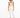 A model wearing a fitted beige bodysuit paired with tailored white pants and black strappy heels.