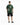 A person wearing a green t-shirt with a graphic design featuring cherubs and a skull on the back.