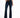 A person wearing a tied orange top and dark flared jeans, standing in black heeled sandals against a white background.