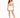 A model wearing a beige cropped top with a tie front, paired with white shorts and white sneakers.