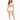 A model wearing a beige cropped top with a tie front, paired with white shorts and white sneakers.
