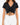 Black cropped top with short sleeves and a ruched front, featuring a drawstring tie at the waist.