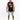 A man stands wearing a sleeveless black top with colorful graffiti-style text, paired with distressed gray shorts and...