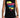 A sleeveless black top featuring colorful graffiti-style text in pink, yellow, and blue.