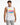 A man wearing a sleeveless white shirt with colorful graphic text and distressed gray jeans.