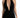 A woman models a sleek black halter dress featuring a deep V-neckline and side ruching.