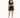 A model showcases a black cropped top with lace-up details and a matching skirt featuring side ties.